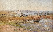 Alfred Wahlberg Fishing Boats at Saint Guenole oil on canvas